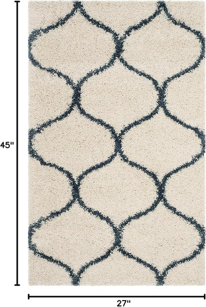 SAFAVIEH Hudson Shag Collection Accent Rug - 2'3" x 3'9", Ivory & Slate Blue, Non-Shedding & Easy Care, 2-inch Thick Ideal for High Traffic Areas in Entryway, Living Room, Bedroom (SGH280T)