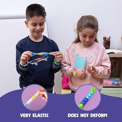 Pop It Bracelets and Keychains Kids Party Favors Pack 30 - BONNYCO | Goodie Bags Stuffers For Kids Fidget Toys Bulk, Birthday Party Favors for Kids Pinata Stuffers, Goody Bag Stuffers for Kids Pop Its