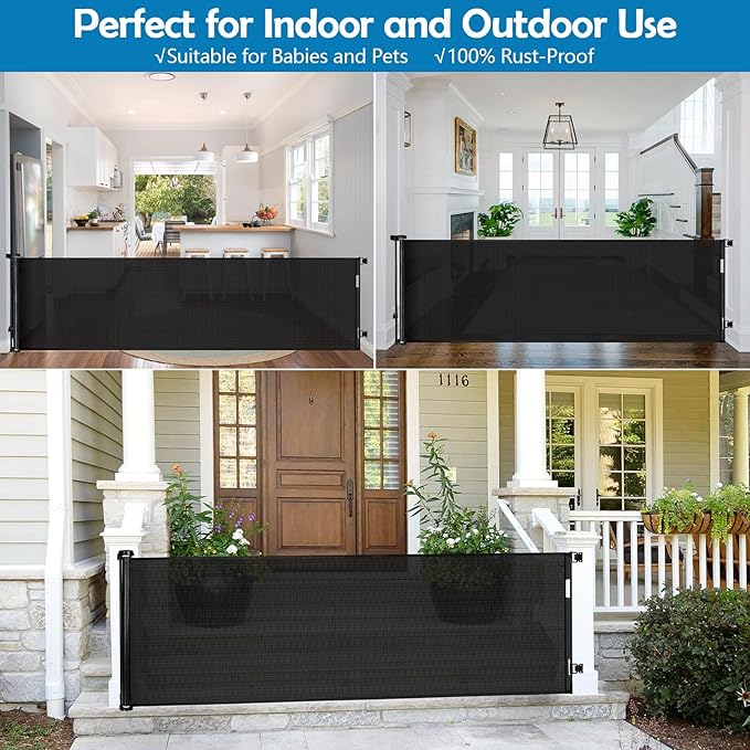 90 Inch Retractable Baby Gates Extra Wide Dog Gate Outdoor Retractable Gate Indoor Long Baby Gate Extra Wide Baby Gates for Large Openings Retractable Dog Gate Retractable Pet Gate for Doorway, Black