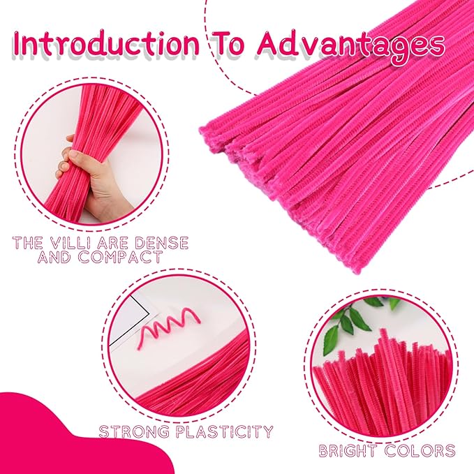 100Pcs Pipe Cleaners, Pipe Cleaners Craft, Chenille Stems Creative Craft Pipe Cleaners for Festivals Flower Making, Crafting Pipe Cleaners Supplies for Home DIY Decorations/Rose