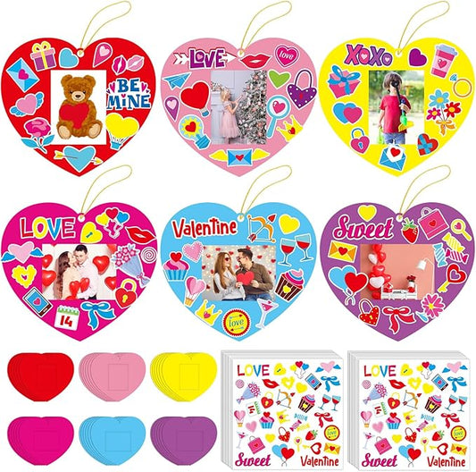 Qyeahkj 36 Sets Valentine 's Day Craft for Kids DIY Valentines Day Heart Picture Frame Craft Kit Valentine Photo Frame Craft and Arts Kit for Home Class Kindergarten Party Art Activity