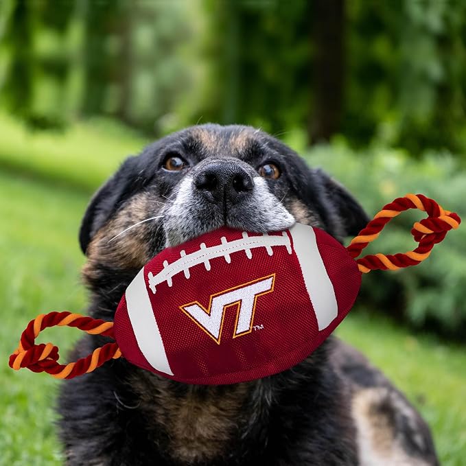 Pets First NCAA Virginia TECH Hokies Football Dog Toy, Tough Quality Nylon Materials, Strong Pull Ropes, Inner Squeaker, Collegiate Team Color