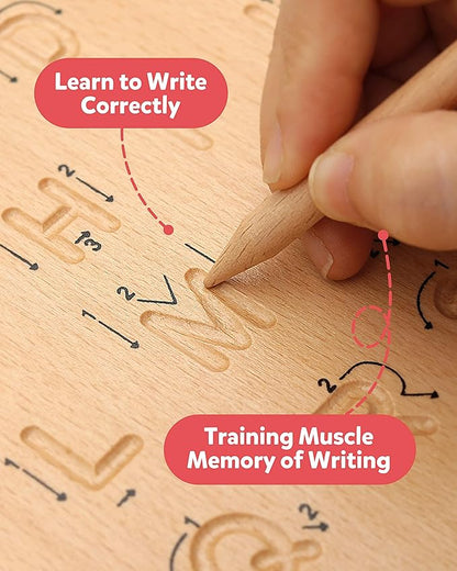 Coogam Wooden Letters Practicing Board, Double-Sided Alphabet Tracing Tool Learning to Write ABC Educational Toy Game Fine Motor Montessori Gift for Preschool 3 4 5 Years Old Kids