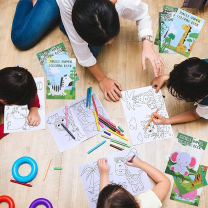 Honoson 24 Pcs Kids Coloring Books Animals Truck Coloring Books Bulk Jungle Animals Party Favors Mini DIY Art Drawing Pages for Birthday Gifts Classroom Jungle Party Supplies(Cartoon Style)