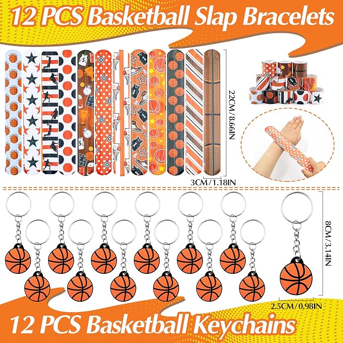 122Pcs Basketball Party Favors Basketball Goodie Bag Favors with Stress Ball Keychain Tattoo Sticker Silicone Bracelet for Basketball Themed Birthday Party Supplies