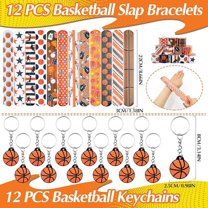 122Pcs Basketball Party Favors Basketball Goodie Bag Favors with Stress Ball Keychain Tattoo Sticker Silicone Bracelet for Basketball Themed Birthday Party Supplies