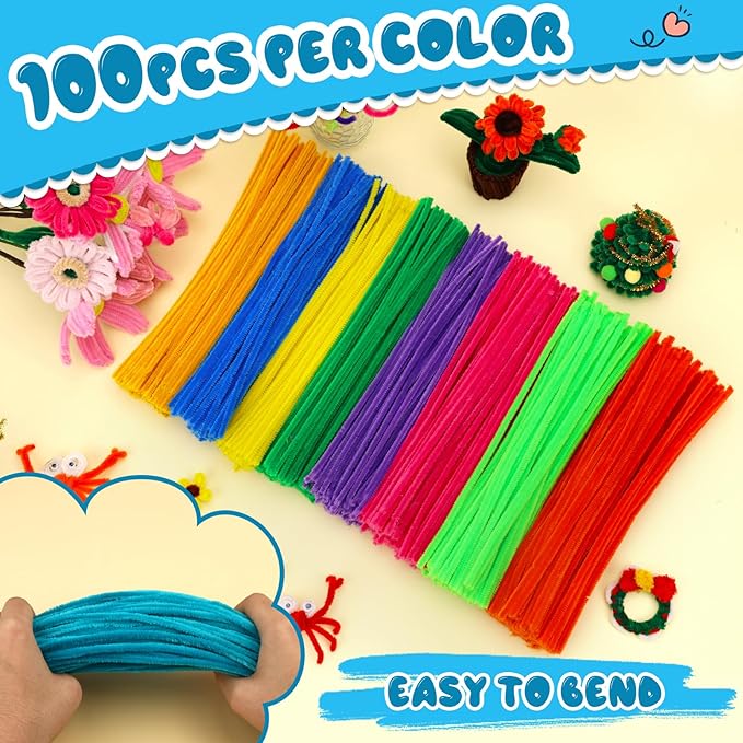 Pipe Cleaners, 100PCS Christmas Pipe Cleaners Craft Supplies, Teal Green Pipe Cleaners Bulk Fuzzy Sticks for DIY Art and Craft Projects Home Decoration