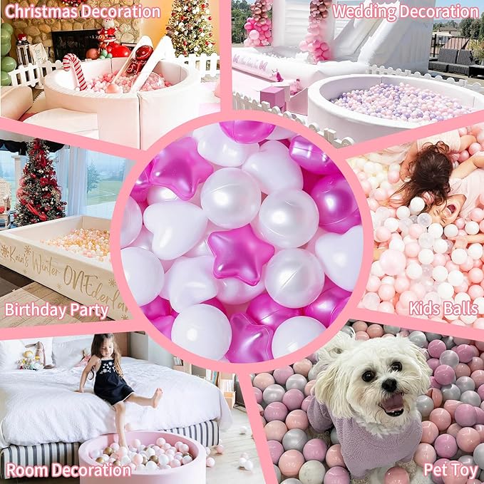 GOGOSO 100 Pieces Star Ball Pit Balls Plastic Phthalate&BPA Free Stress Balls for Toddlers and Kids Playhouse Ball Pit Accessories, Pearl Purple+Pearl Gray+Gray+White