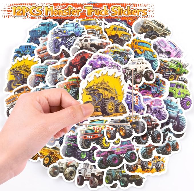 98Pcs Monster Truck Party Favors Birthday Supplies for Boys Kids, Bubble Wands Drinking Straws Slap Bracelets Keychains Stickers Goodie Bag Stuffer Monster Truck Themed Birthday Party Supplies