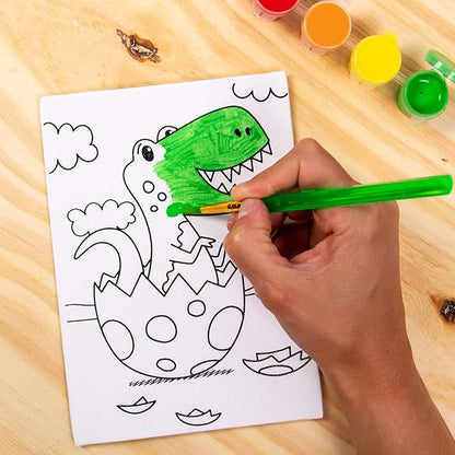 Horizon Group USA Pre-Printed Canvas & Paint Art Set. Ready to Paint 5" x 7" Canvas Panels, 12 Tempera Paints, 6 Easy-Grip Assorted Paintbrushes Included. Dino, Space & Food.