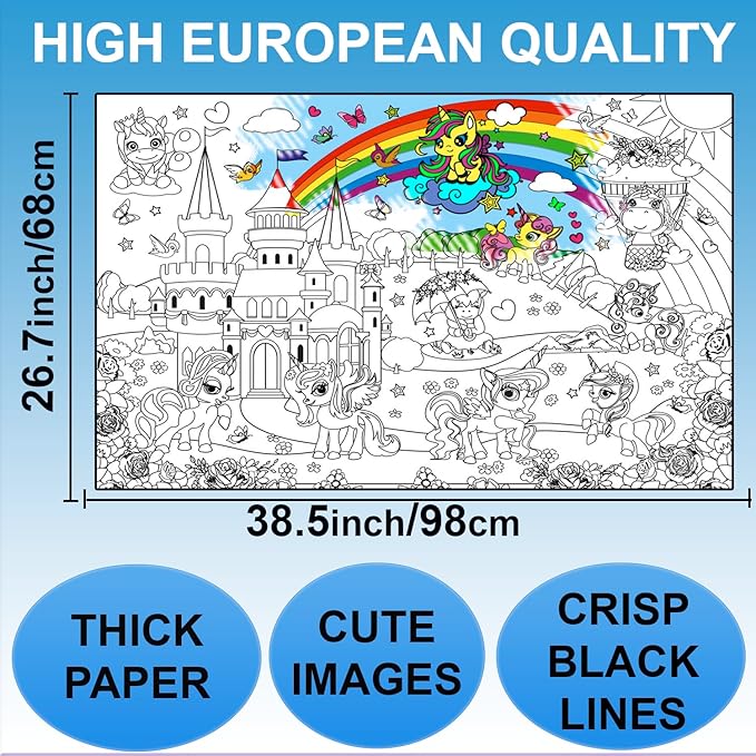 Unicorn Coloring Poster for Kids at Birthday Party - Giant Coloring Posters for Girls - Extra Large Coloring Sheets - Super Huge Coloring Pages - Jumbo Coloring Floor Wall Size Big Coloring Book