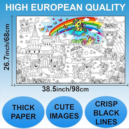 Unicorn Coloring Poster for Kids at Birthday Party - Giant Coloring Posters for Girls - Extra Large Coloring Sheets - Super Huge Coloring Pages - Jumbo Coloring Floor Wall Size Big Coloring Book