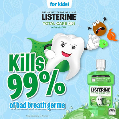 Listerine Total Care Kids Mouthwash, ADA Accepted, Alcohol-Free Anticavity Sodium Fluoride Mouthwash, Kids' Oral Rinse for Cavity Protection, Mint Flavor for Children's Oral Care, 500 mL