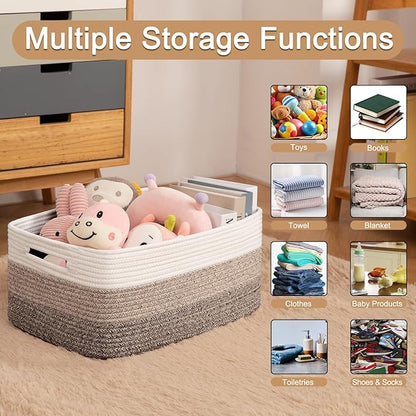 OIASKET Large Storage Basket for Organizing, Woven Rope Basket for Shelves, Closet Organizer Bins for Clothes, Blanket, Toys, Baby Nursery Storage, 17.7" x 13" x 7.87", 2 Packs Yellow