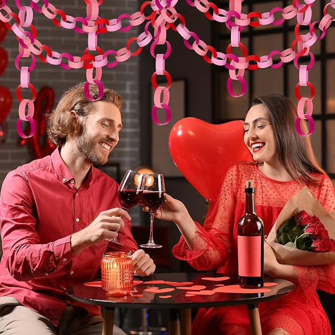 CHRORINE 600 Pcs Valentine's Day Paper Chains Red and Pink Color Paper Strips for Wedding Party Decorations DIY Crafts Supplies (Pink Red, 1 x 7.08 inches)