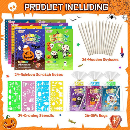 Halloween Party Favors for Kids Bulk: 24 Pack Rainbow Scratch Art Notebook Bulk Scratch Art Party Favors Girls Boys Birthday Party Favors Classroom Prizes Gifts