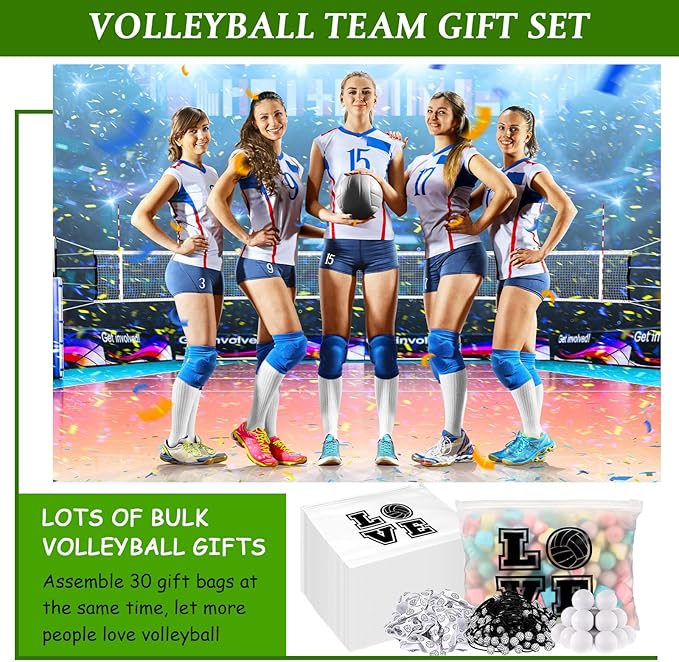 220 Pcs Volleyball Party Favors Volleyball Gifts Include Volleyball Goodie Gifts Bags Bracelets Hair Ties Stress Balls Stickers Sports Birthday Party Supplies for Team Players