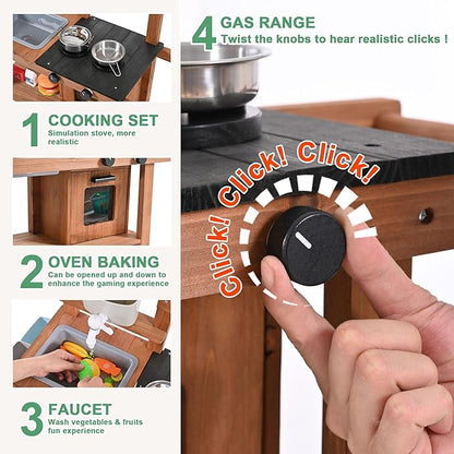 Mud Kitchen for Kids Outdoor,Wooden Play Kitchen with Removable Sink, Faucet,Storage Shelves, Backyard Garden Toddler Kitchen Playest, Kitchenware, Stove, Gift for Boys and Girls