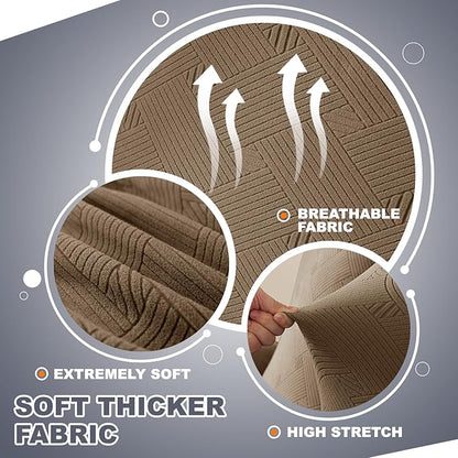 JIVINER Loveseat Recliner Covers, Jacquard 4 Piece Recliner Sofa Cover with Pockets Washable Lazy Boy Reclining Couch Protector with Elastic Bottom (Recliner Loveseat, Brown)