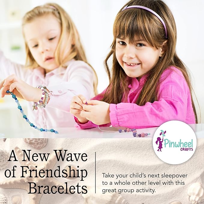 Pinwheel Crafts Mermaid Charm Bracelet Making Kit with Storage Case - DIY Kids Jewelry Making Kit for Girls 8-12 - Birthday Gift & Craft Supplies with Beads and Ocean Charms
