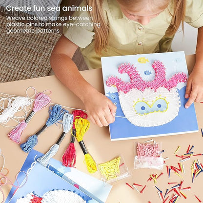 Arteza Kids String Art Kit, Set of 5 Sea Animal Designs, Plastic Pushpins, Art Supplies for Kids Craft Projects and Free Time Activities