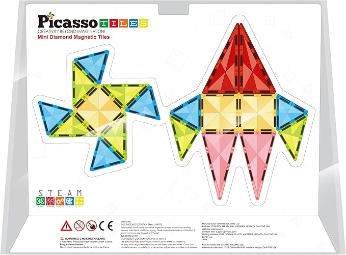 PicassoTiles Magnet Tile Building Blocks Mini Diamond Series Magnetized Toy Travel Size Compact Portable Magnetic Construction Block STEM Sensory Toy Early Education Learning Kids Ages 3+ PTM36