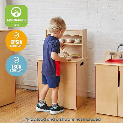ECR4Kids Play Kitchen Storage Cupboard, Wooden Playset, Natural