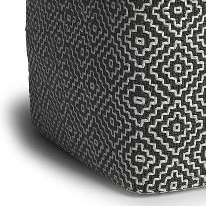 SIMPLIHOME Briella 18 Inch Boho Square Woven Outdoor/ Indoor Pouf in Grey and White Recycled PET Polyester, For the Living Room, Bedroom and Kids Room