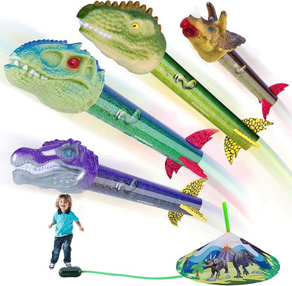 Gizzjoy Dinosaur Toy Rocket Launcher for Kids - Launch Up to 100 Ft, 4 Rockets, Outdoor Outside Toys for Kids, Dinosaur Toys, Birthday Gifts for 3 4 5 6 7 8-12 Year Old Boys Girls