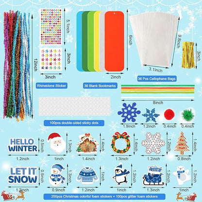 JULBEAR 36 Sets Christmas Crafts Kits DIY Blank Foam Bookmarks Decorations Sets Leaf Foam Self-Adhesive Stickers Arts for Kids Winter Christmas Party Favors Classroom Activity Gift Exchange