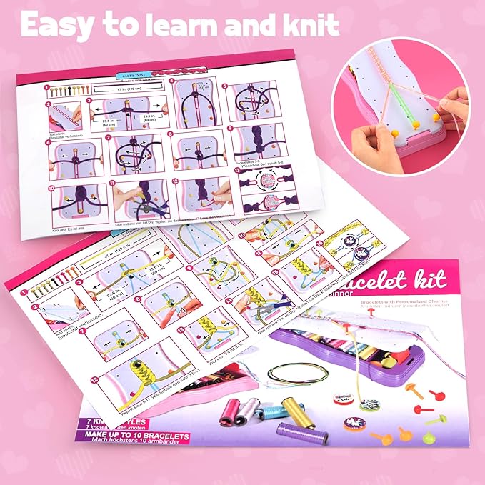 Daisiki Friendship Bracelet Kit & Bracelet Making Kit for Girls Gifts, Arts and Crafts for Kids Ages 8-12 Birthday Gift, Popular String Maker Toys, Ideal for Travel Pink Set