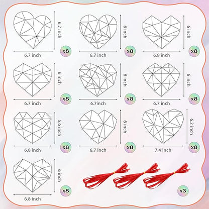 BeYumi 83Pcs Color Your Own Valentine's Day Heart Kit for Kids DIY Coloring Craft Kit Coloring Valentine Heart Ornament Geometric Love Card School Classroom Valentine Party Activity Art Craft Project
