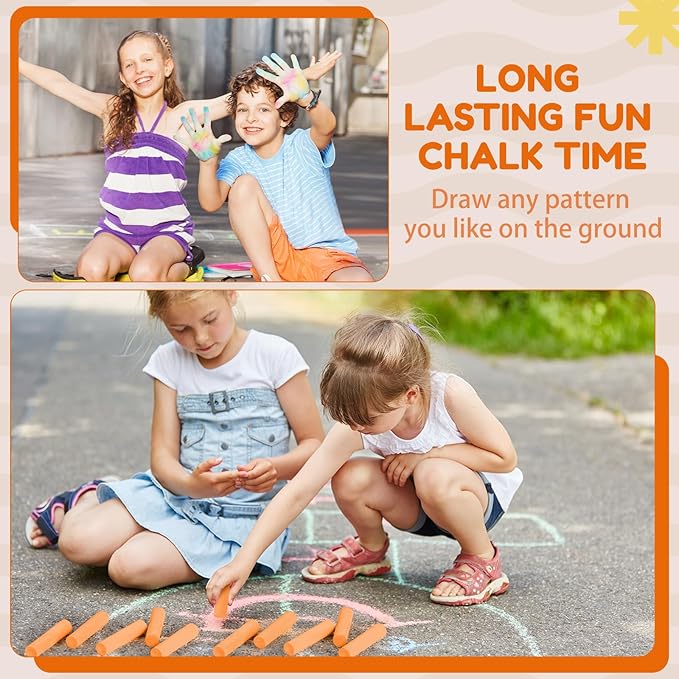 Fulmoon 40 Pcs Jumbo Sidewalk Chalk for Kids Outdoor Art Non Toxic Large Washable Street Chalk for Adults Drawing Painting Graffiti Classroom(Orange,Round Style)