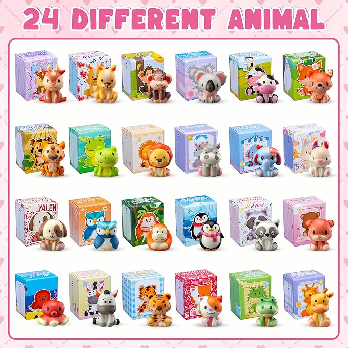 Valentines Day Gifts for Kids Party Favors 24PCS Safari Animal Squishy Toys,Goodie Bag Stuffers, Pinata Stuffers,Birthday Gifts for Boys & Girls,Treasure Chest Prizes,Classroom Prizes