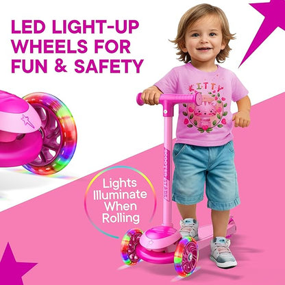 3 Wheel Scooter for Kids, Smooth Light Up LED Front Wheels, Wide Anti Slip Deck, Rear Foot Brake, Easy Lean to Steer Maneuvering, Indoor & Outdoor Ride On Toys for Ages 2 Up,