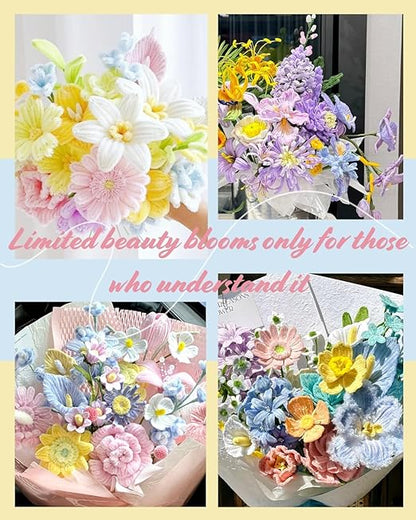 YYUENGTAK 500 Pcs Pipe Cleaner Flower kit with tutoria,Pipe Cleaners Craft(6 Colors)，Chenille Stems Flowers Craft kit with 20 pcs Green Floral Wires,Gardening Tape,Stamen(2 Colors),Pearl Beads,pompoms