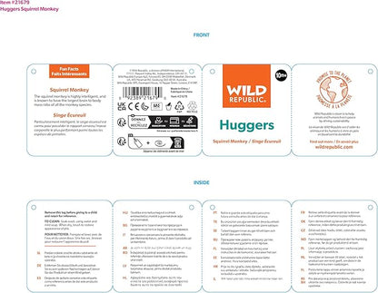 Wild Republic Huggers Squirrel Monkey Plush, Slap Bracelet, Stuffed Animal, Kids Toys, 8 inches