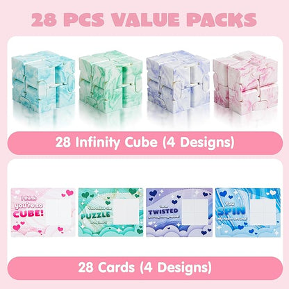 JOYIN 28 PCS Valentine's Day Gift Cards with Infinity Magic Toys, Relaxing Hand-Held Fidget Toys for Kids, Valentine's Day Gifts, Valentine Party Favors Toys Classroom Exchange and Goodie Bag Stuffers