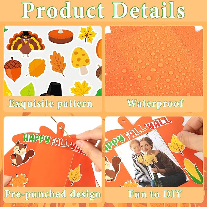 Qyeahkj 36 Sets Fall Thanksgiving Craft for Kids DIY Autumn Leaves Picture Frame Craft Kit with Easel Maple Leaf Fun Photo Frame Craft and Arts Kit for Home Class Kindergarten Party Art Activity