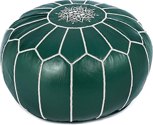Marrakesh Gallery Genuine Leather Round Pouf Unstuffed - Moroccan Ottoman Footstool, Footrest Cover - Boho Decor - Bohemian Living Room, Bedroom, Kids Room, Gift & Wedding