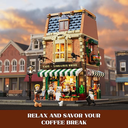 Funwhole Book-Cafe Lighting Building-Bricks Set - City Town Coffee House LED Light Modular Construction Building Model Sets 1718 Pcs for Adults and Teen