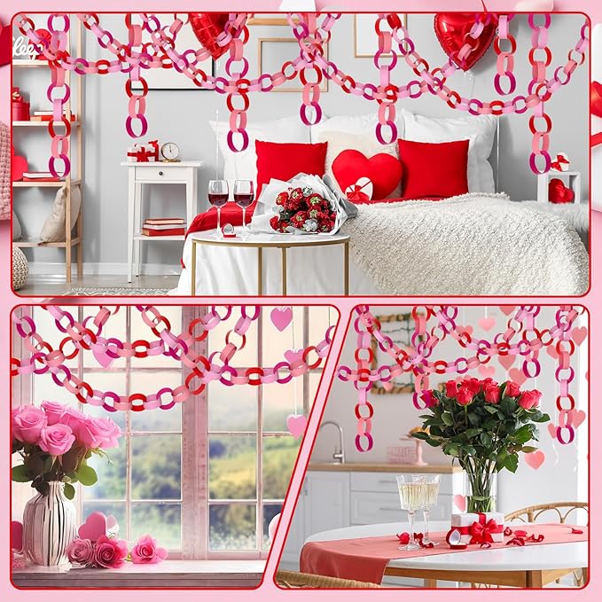 CHRORINE 600 Pcs Valentine's Day Paper Chains Red and Pink Color Paper Strips for Wedding Party Decorations DIY Crafts Supplies (Pink Red, 1 x 7.08 inches)