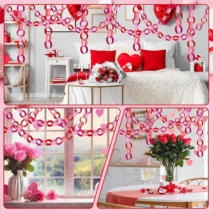 CHRORINE 600 Pcs Valentine's Day Paper Chains Red and Pink Color Paper Strips for Wedding Party Decorations DIY Crafts Supplies (Pink Red, 1 x 7.08 inches)