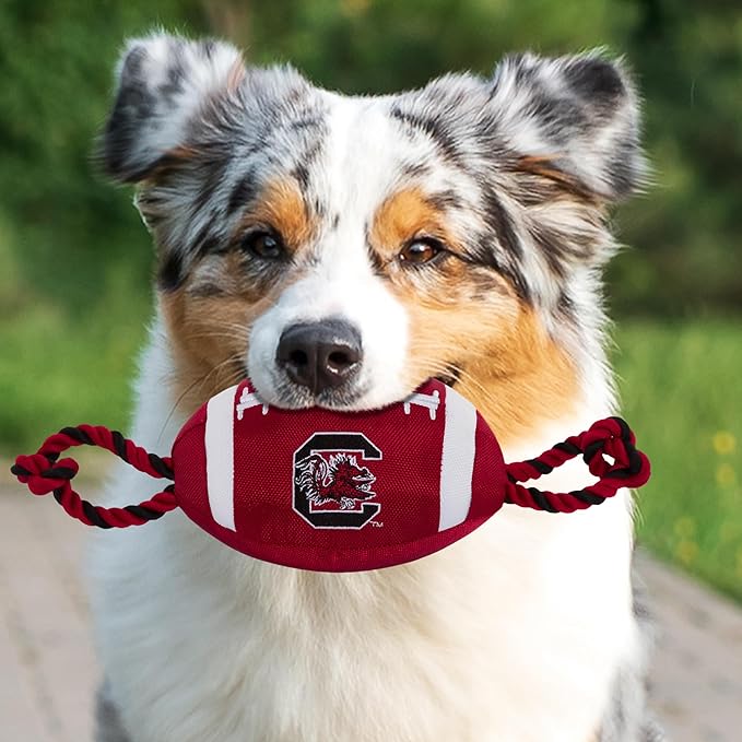 Pets First NCAA South Carolina Gamecocks Football Dog Toy, Tough Quality Nylon Materials, Strong Pull Ropes, Inner Squeaker, Collegiate Team Color