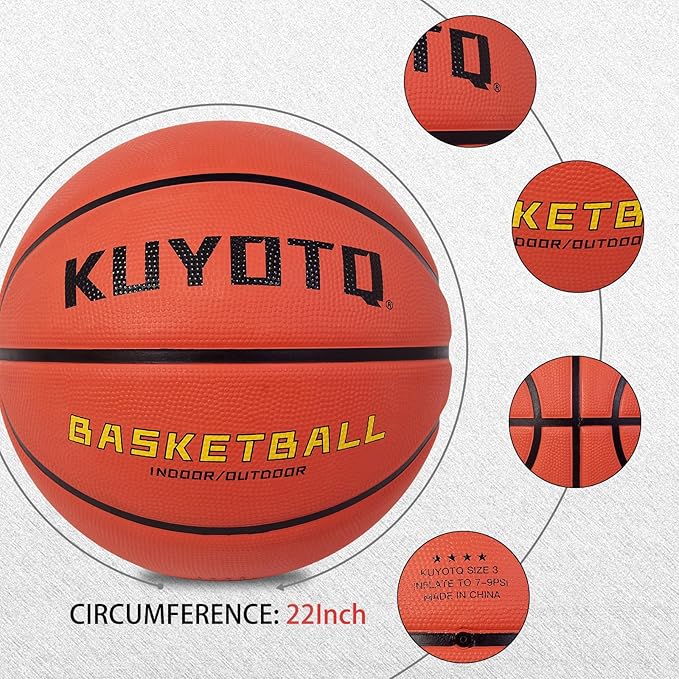 KUYOTQ Kids Toddler Youth Adult Size 3/4/5/6/7 Basketball 22/25.5/27.5/28.5/29.5" Thickened Rubber or Faux Leather Indoor Outdoor Basketball for Boys Girls Womens Mens Basket Ball Gifts
