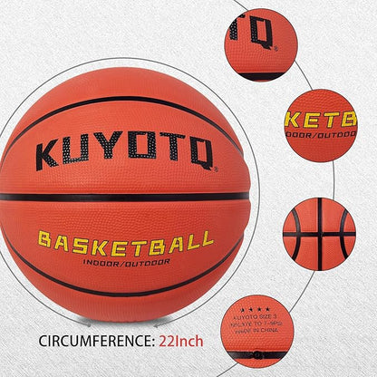KUYOTQ Kids Toddler Youth Adult Size 3/4/5/6/7 Basketball 22/25.5/27.5/28.5/29.5" Thickened Rubber or Faux Leather Indoor Outdoor Basketball for Boys Girls Womens Mens Basket Ball Gifts
