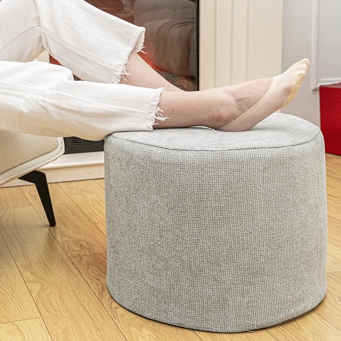 Sturdy Boucle Pouf Ottoman and Foot Rest Nice Living Room Decor Lightweight Ottoman Filler Comfort Pouf Cover Modern Foam Stuffed Poof Perfect to Rest Your Feet No Need Assemble Light Gray