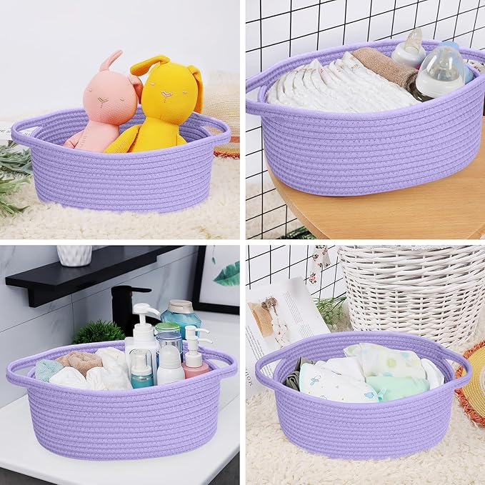 ABenkle Small Basket with Handles - Decorative Durable Rope Woven Storage Bin Shelf Storage Organizer Cube, Easter Baby Gift Basket, 12"x8"x5"