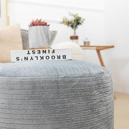 Pouf Ottoman Stuffed 20x20x12 Inches Floor Pouf Plush Fiber Ottoman Foot Rest Under Desk Foot Stool for Living Room Bedroom (Gray Stripe Pouf with Filler)
