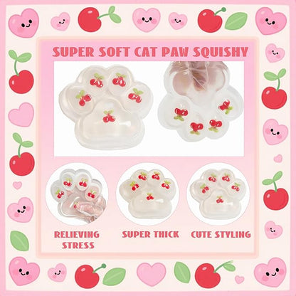 Large Cat Paw Taba Squishy Squeeze Toys 5-inch Cherry Cute Fufu Squishy Sensory Stress Relief Fidget Toys for Party Favors Sensory Anxiety Toys for Adults (Cherry)